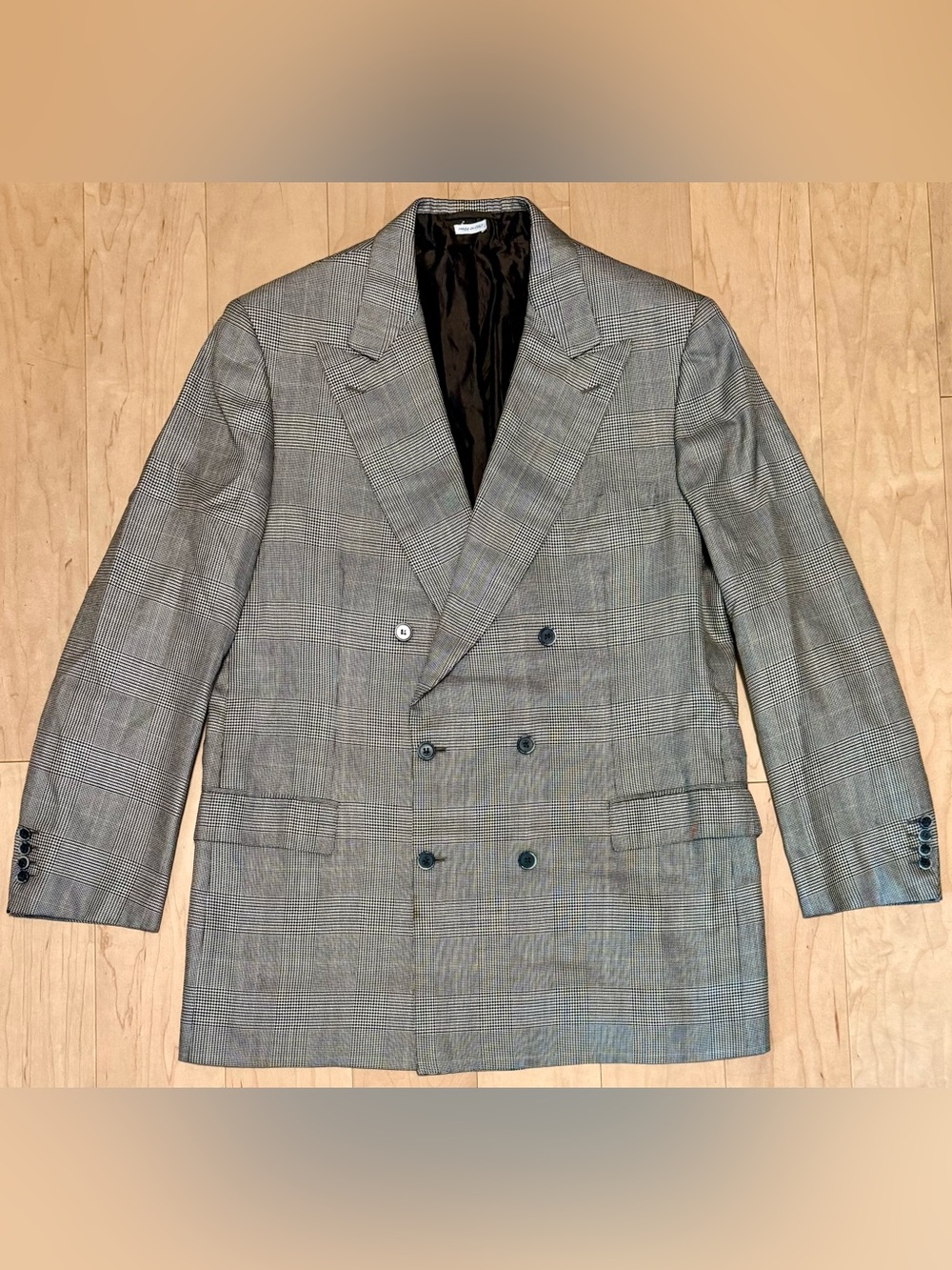 Brioni Double Breasted Blazer Gray Houndstooth Plaid Made in Italy Men’s 46L 56L